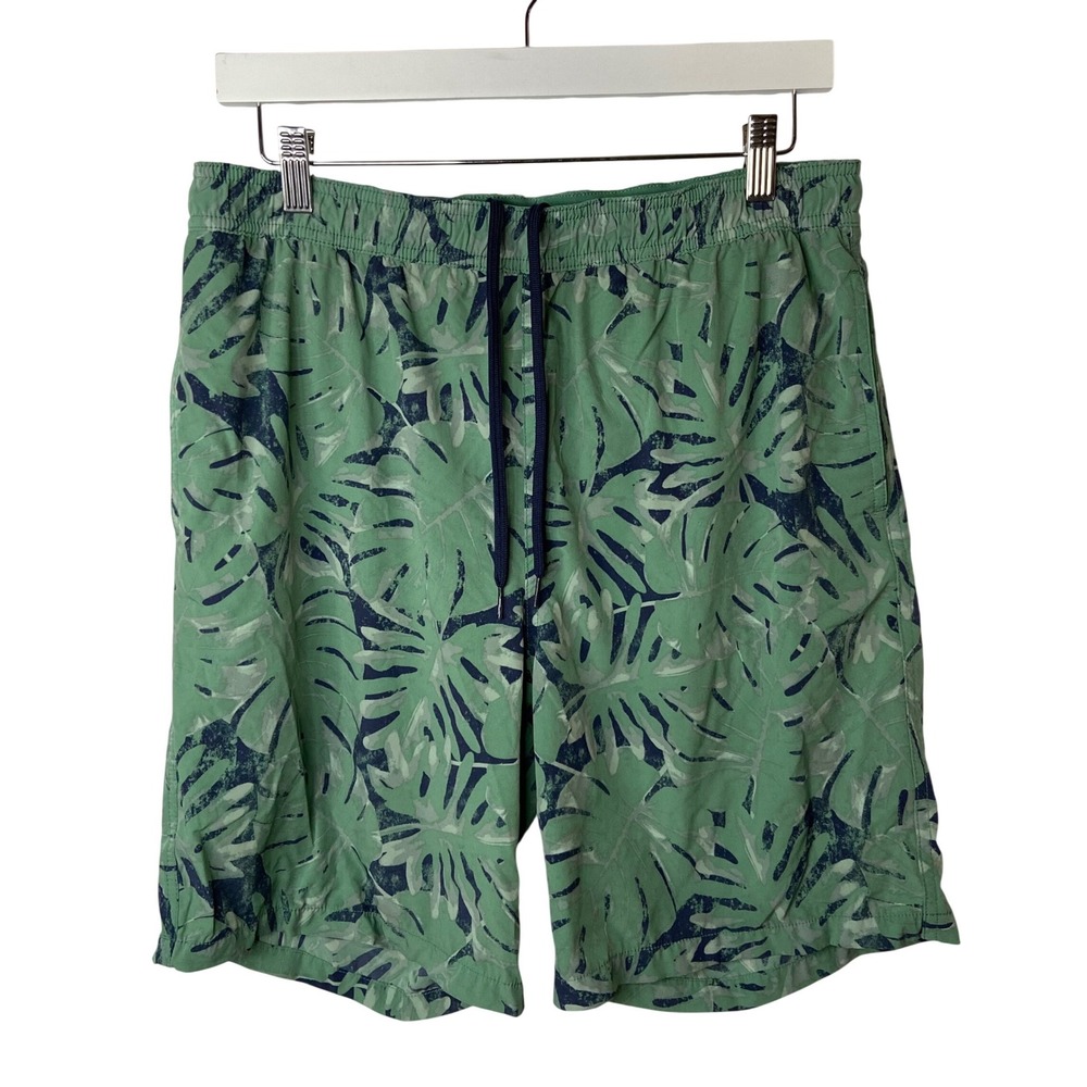 Kirkland Signature Mens Swim‎ Shorts Green Tropical Monstera Leaf Print Medium